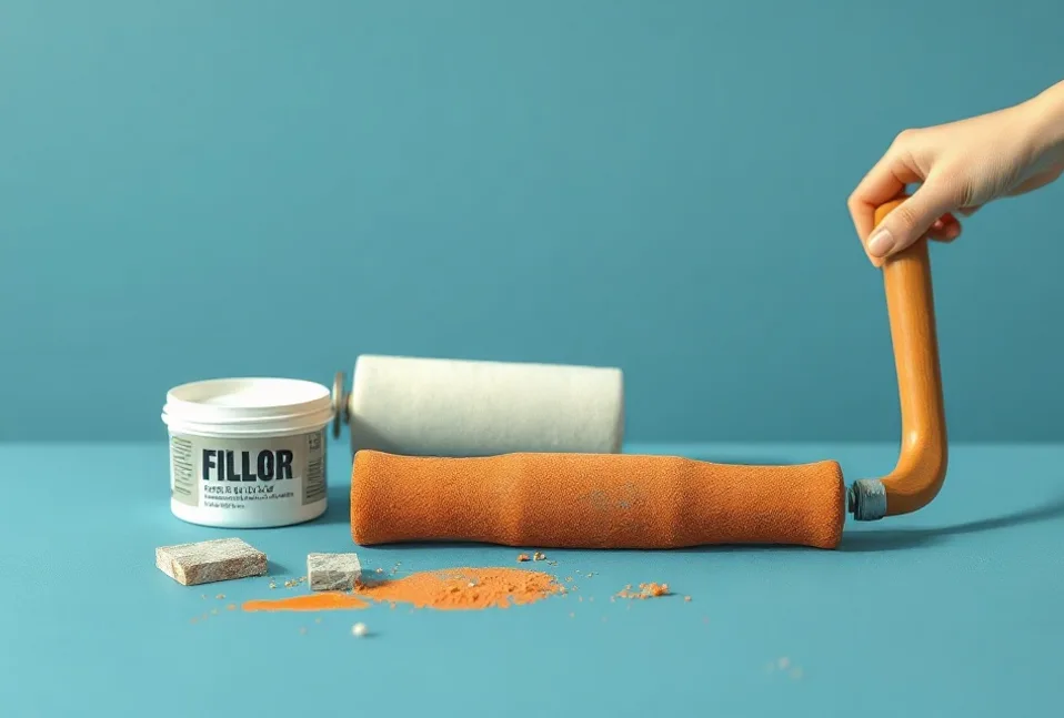 Outils de peinture disposés dans l'ordre des étapes du chantier